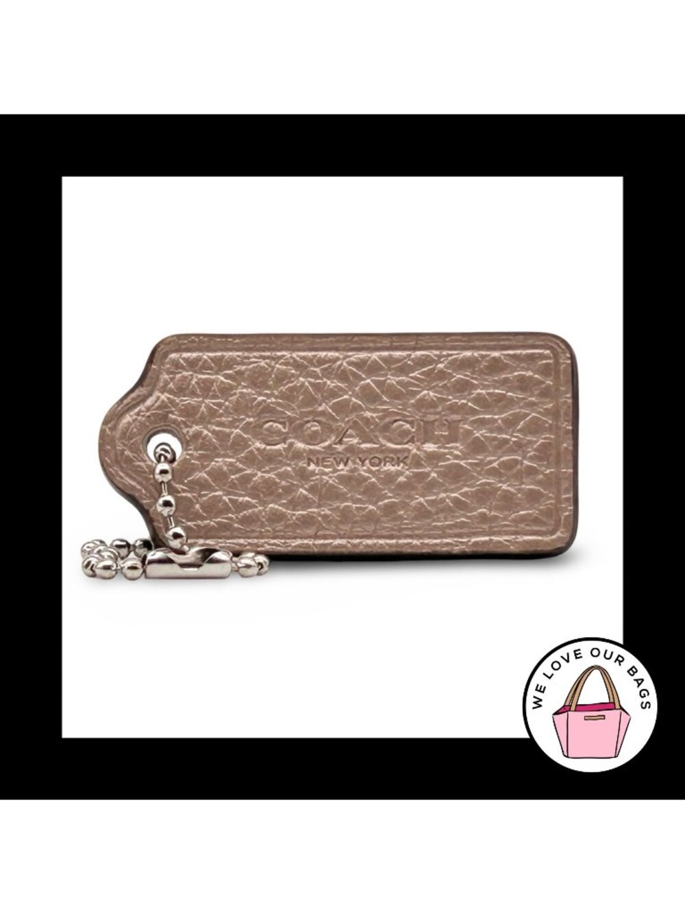 COACH HANG TAG 2" Gold Pebbled Leather Bag Charm Keychain Fob New York Nickel